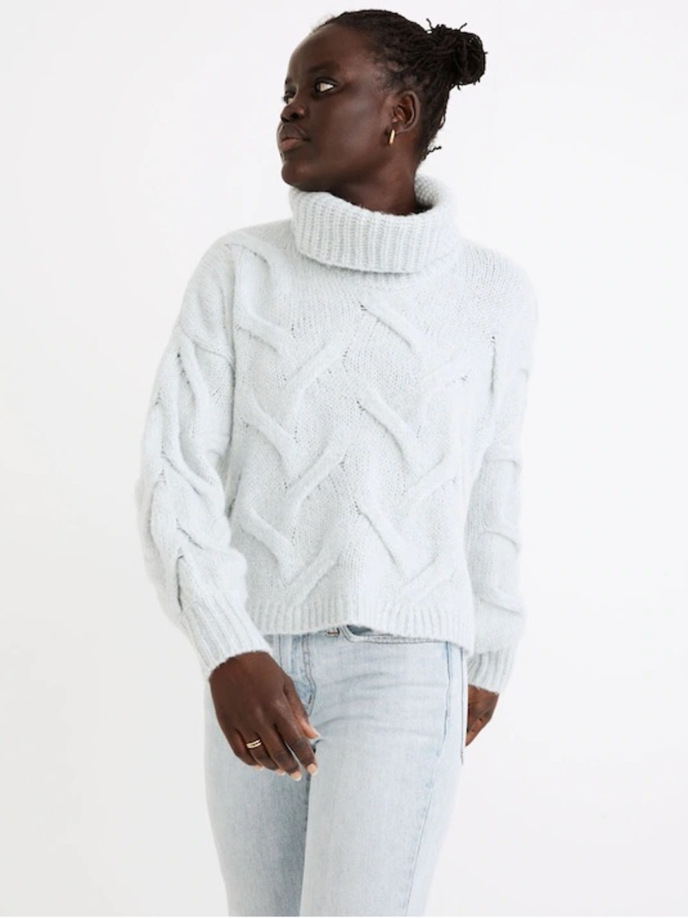 Madewell Somervell Modern Cable Turtleneck Sweater - Heather Iceberg